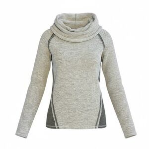 Kuhl Nova Pullover Cowlneck sweater green gray pullover raw edge detail small